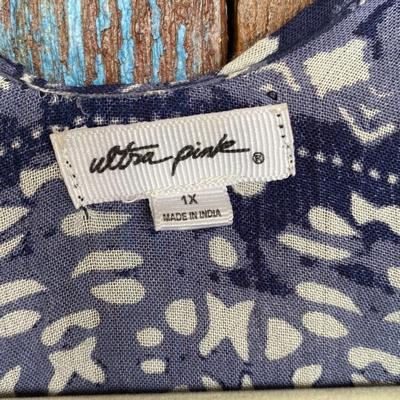 Ultra Pink Blue Boho Kimono Top Festival Western Size 1X - Picture 2 of 6